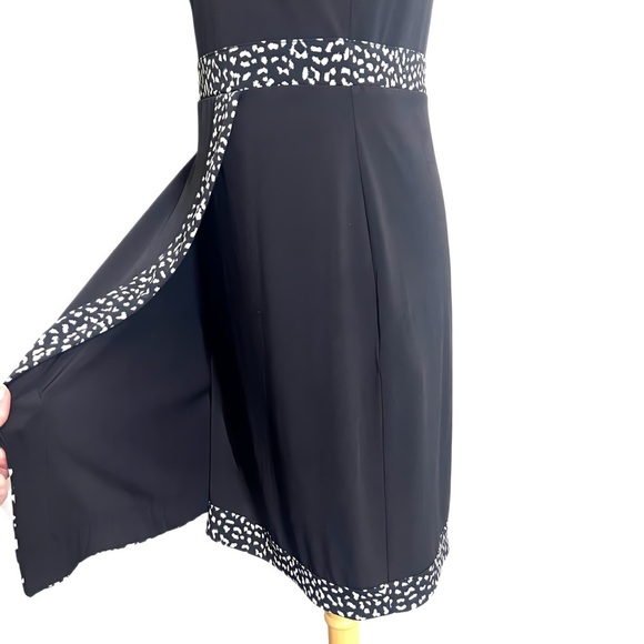 Michael Kors MICHAEL Sleeveless Black Faux-Wrap Dress w/ Animal Print Trim Sz M - Picture 6 of 13